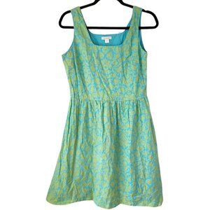 Garnet Hill Turquoise & Lime Jacquard Scoop Neck Midi Dress